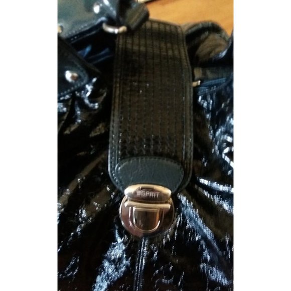 vintage Y2K ESPRIT black round hobo bucket 'lacquered' bag tote purse - Picture 11 of 12